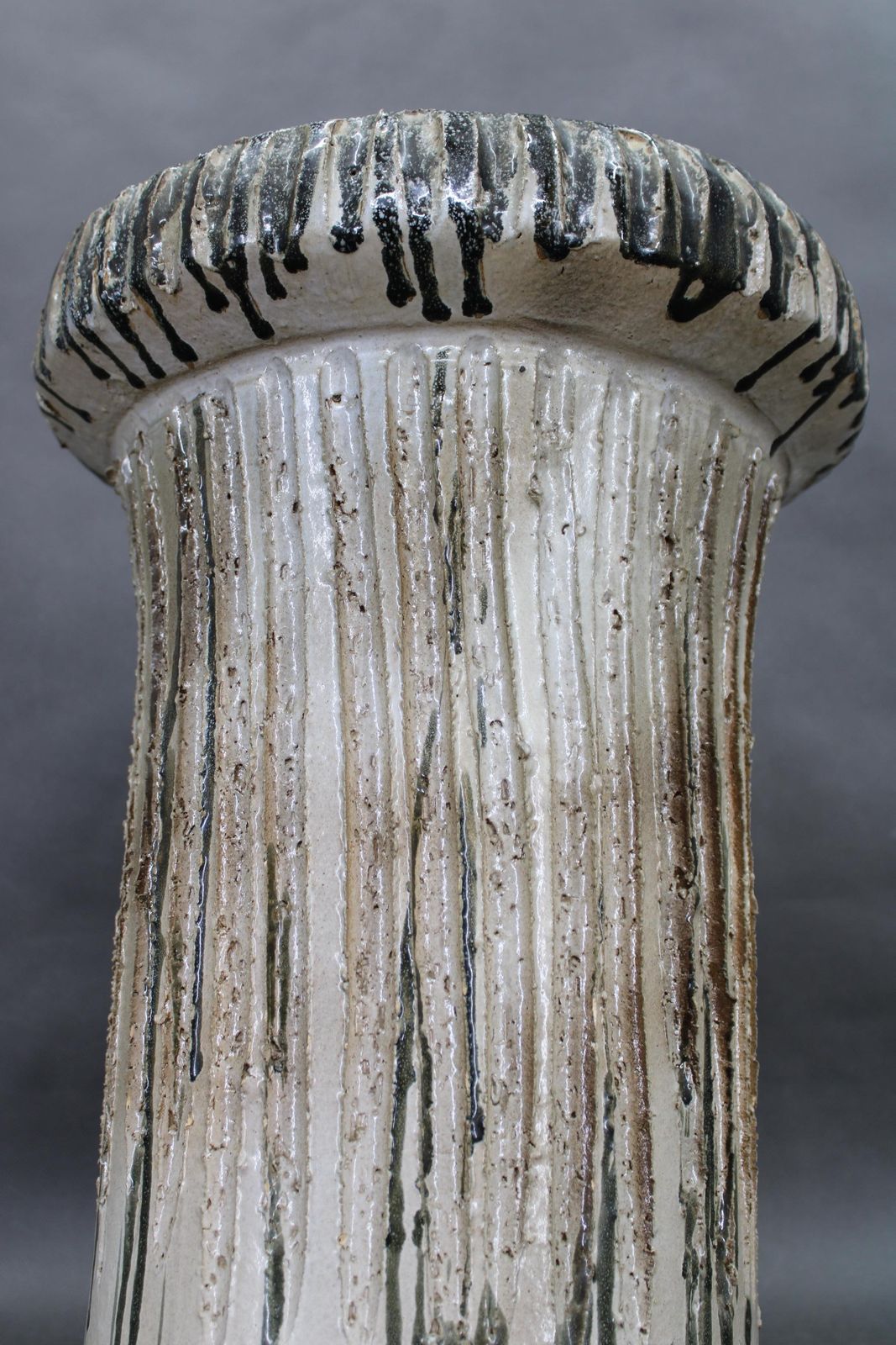 1970s Czechoslovak Brutalist Ceramic Vase, Large Textured Mid Century Pottery photo vintage