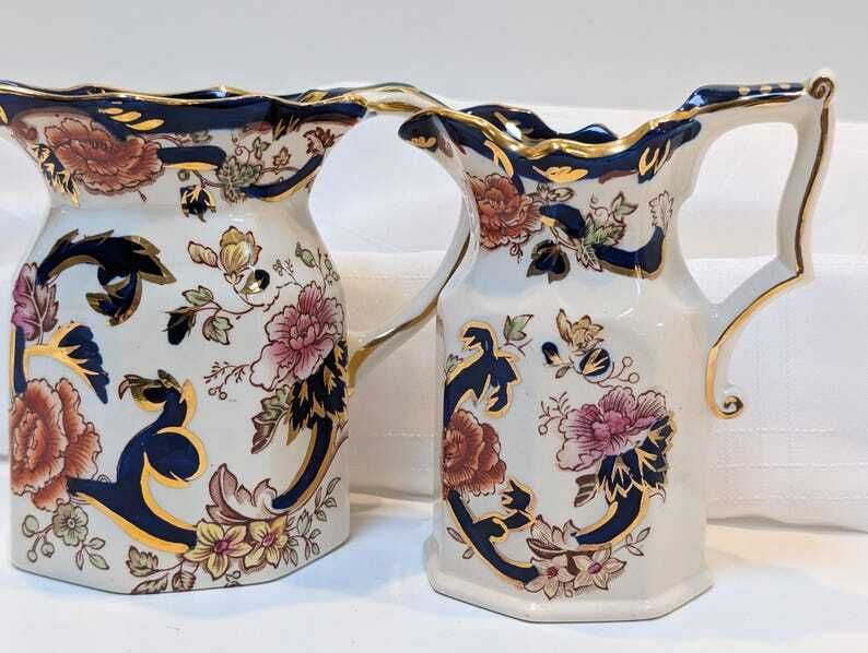 Pair Of Vintage Masons Ironstone Blue Mandalay Fenton Jugs In Amazing Condition. photo buy