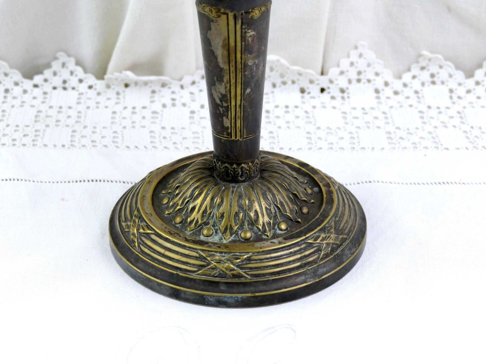 Antique French Worn Silver Plated Pedestal Fruit Bowl With Embossed Classical Scene, Retro Shabby Distressed Chateau Chic Table Center Piece photo vintage