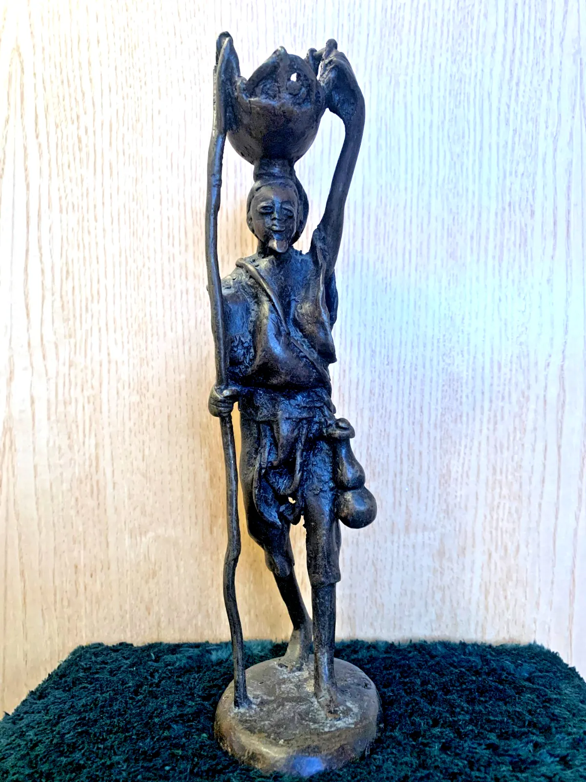Vintage Bronze West African Statue African Man Carrying Basket, Early 20th C photo Art