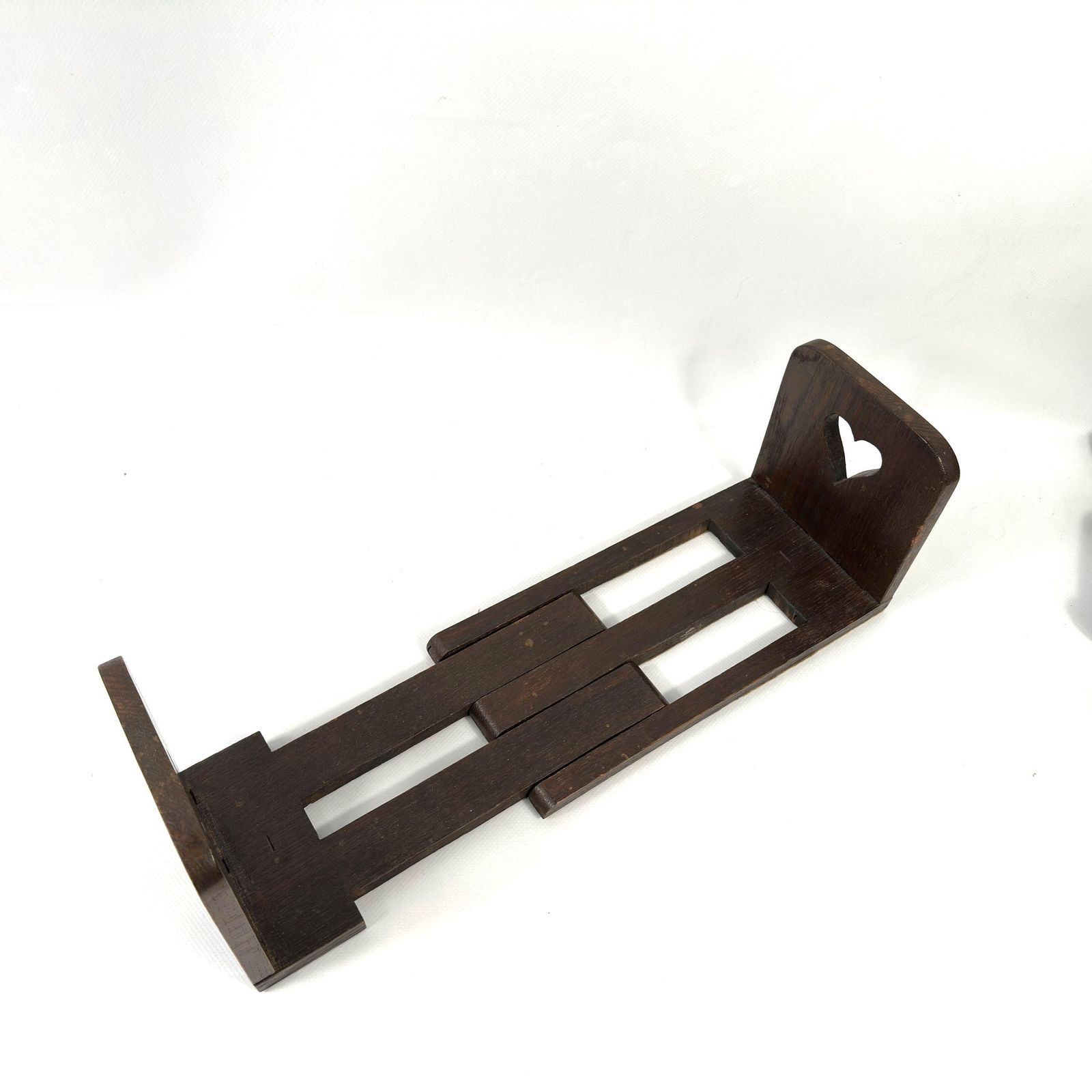 Vintage Wooden Book Holder – Arts & Crafts Expandable Shelf, Heart Cut Out photo Home Decor
