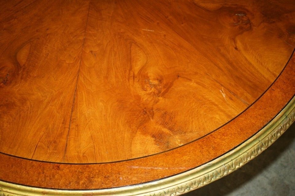 photo buy Important Continental Walnut Amboyna Giltwood Dining Or Extra Large Centre Table