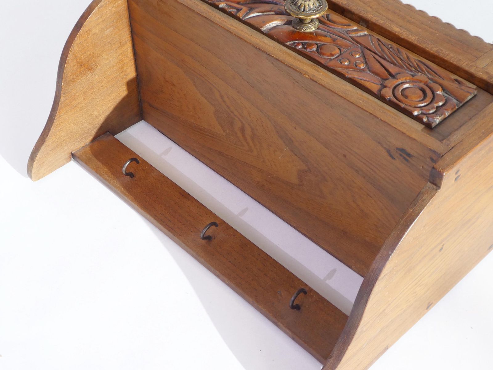 Antique Small Wooden Wall Cabinet Floral Carved Details, Mirror Apothecary With Drawer, Medicine Cabinet, Small Chest photo vintage