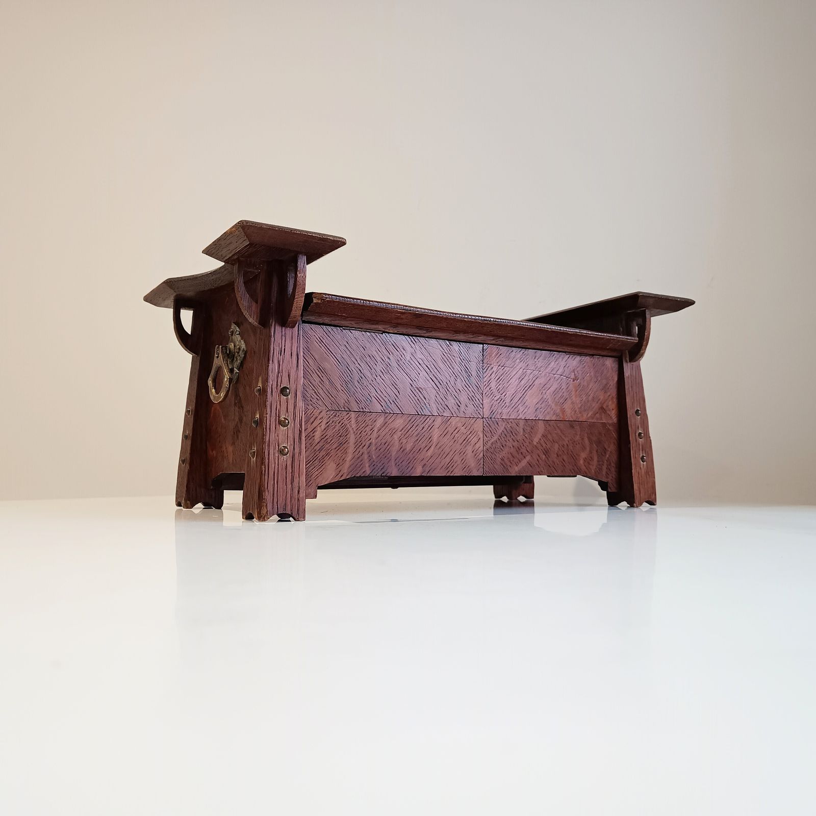 Art Nouveau Arts And Crafts Quarter Sawn Oak Small Freestanding Tabletop Cabinet, Glasgow Style, 1900 photo for sale