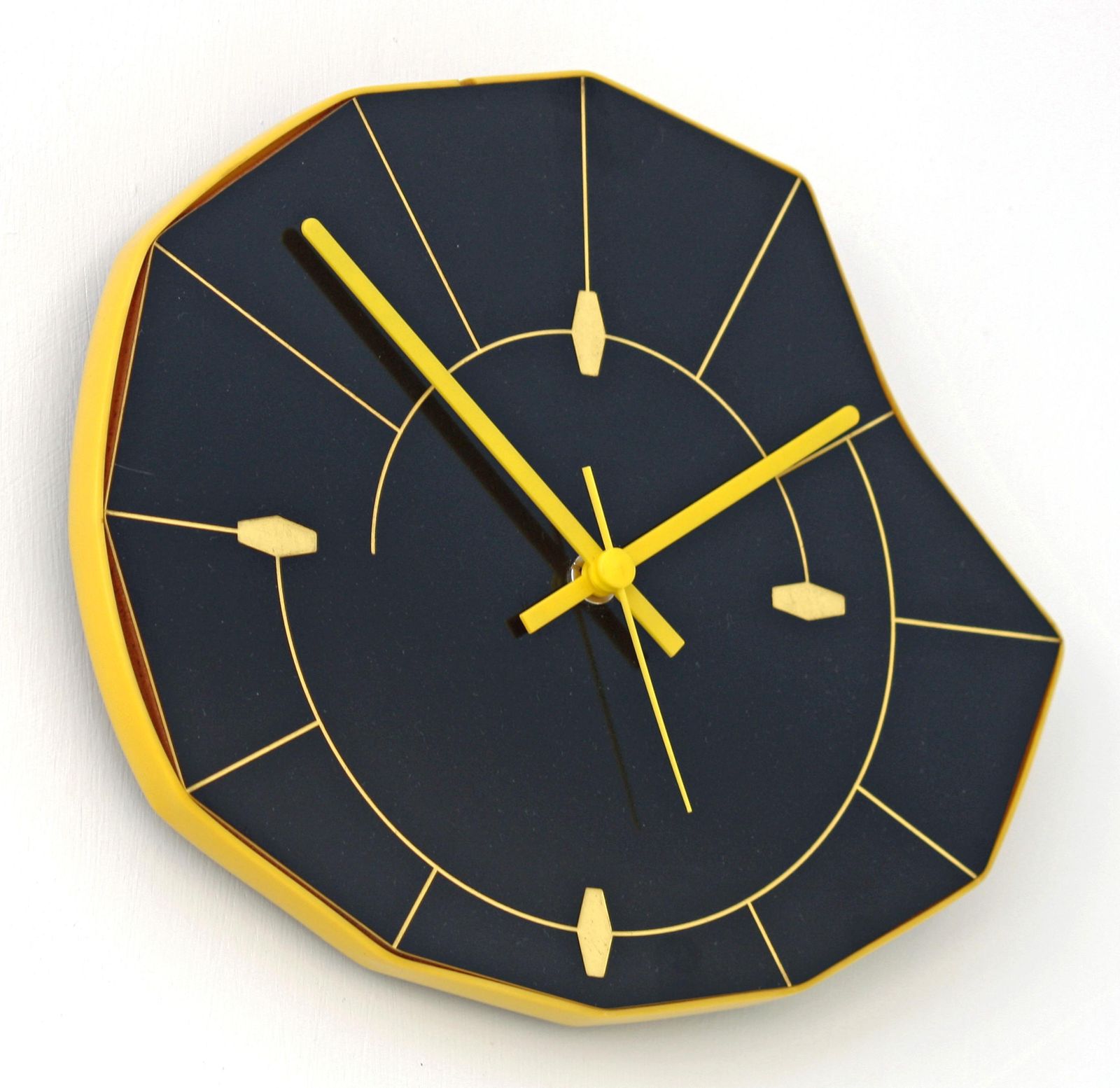 Vintage Retro Wall Clock   27cm French Mid Century Style Wooden Black Formica 1970s Atomic Gift Off The Wall Clocks photo furniture