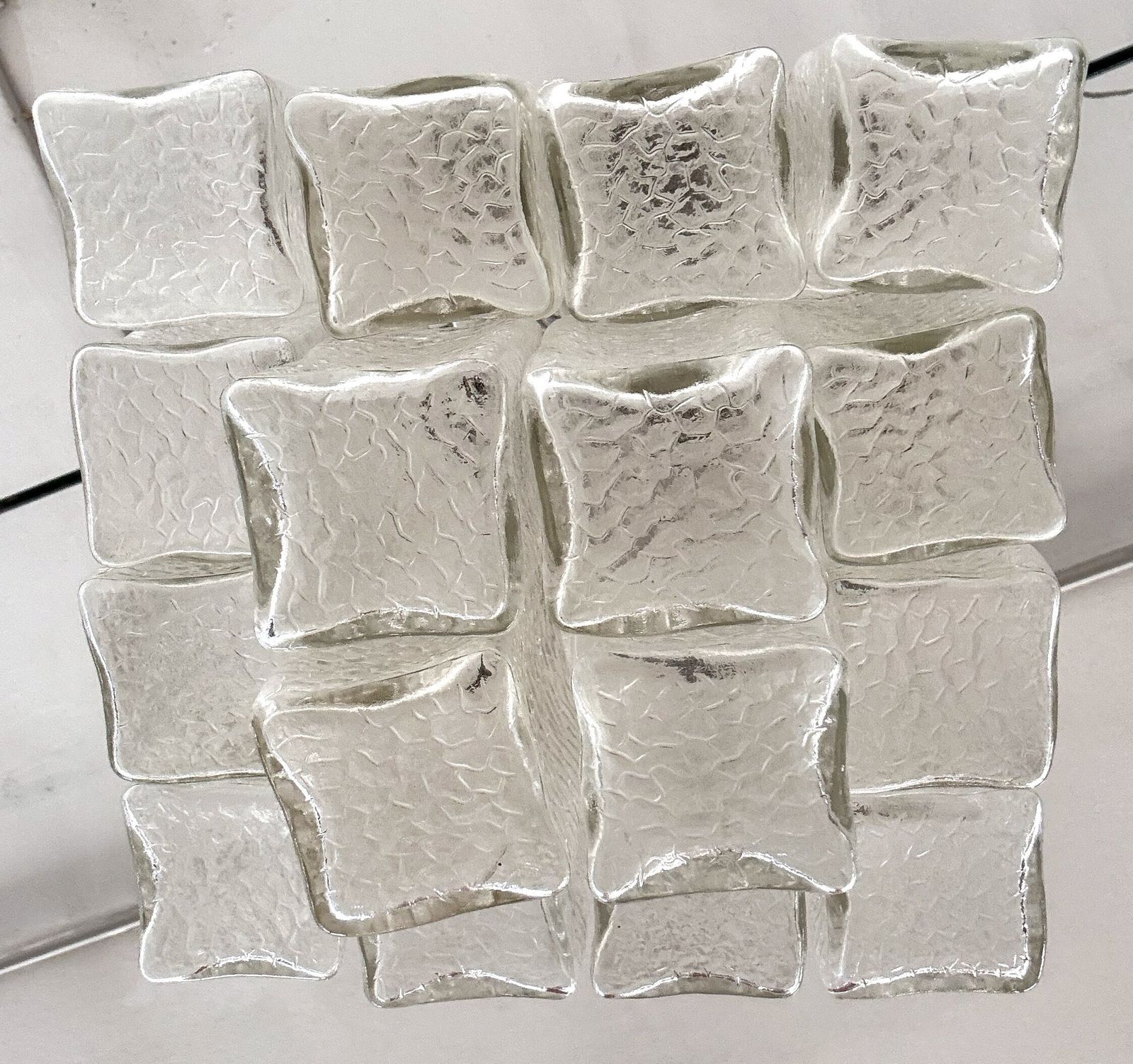 photo furniture Midcentury Chandelier In Chrome And Textured Glass By Swiss Bag Turgi, 1960s