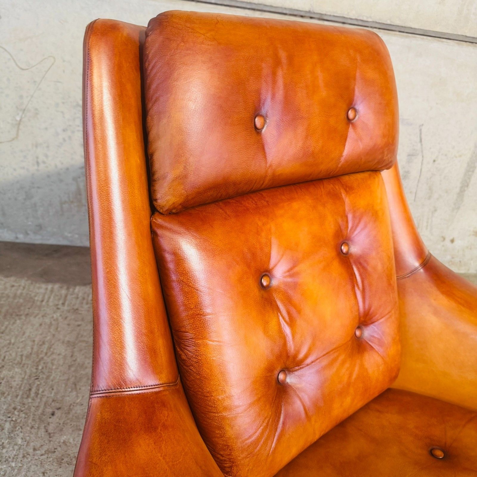 1970s Danish Egg Chair – Cognac Leather Swivel Base Generous Size #A790 photo vintage