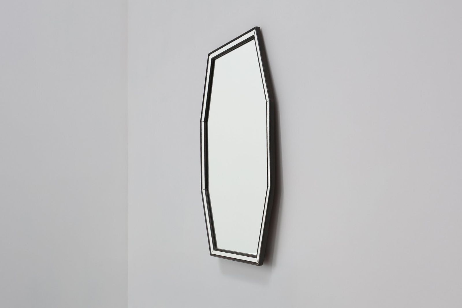Mid Century Modern Graphical Octagonal Mirror With Black Wooden And Mirror Frame, 1960s photo 1324.0