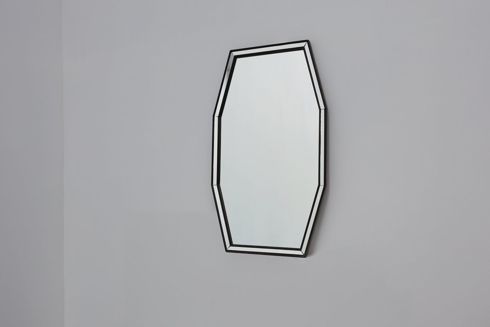 Mid Century Modern Graphical Octagonal Mirror With Black Wooden And Mirror Frame, 1960s photo buy