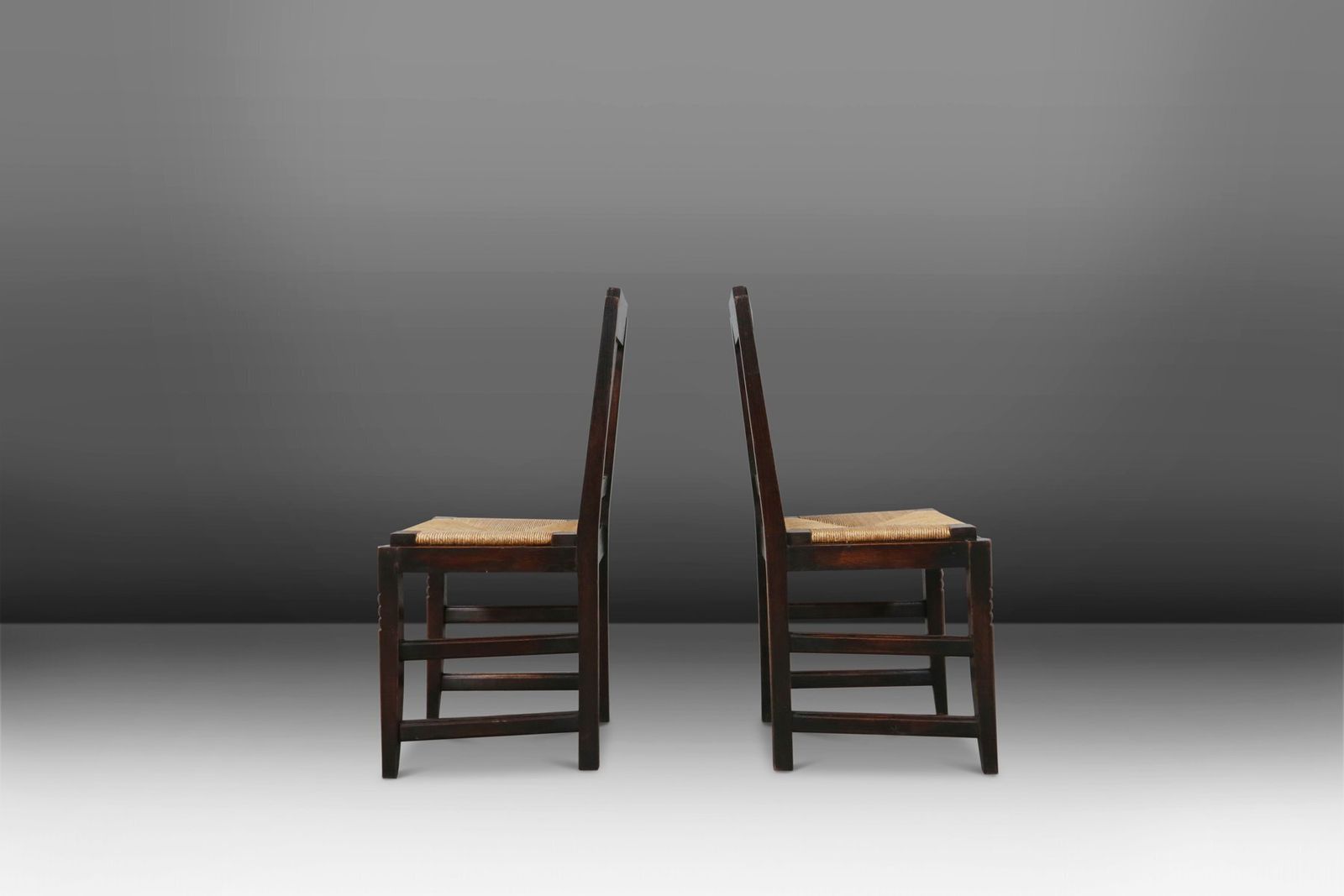 Vintage Dining Chairs In Oak And Wicker Attributed To Victor Coutray, 1940s, Set Of 6 photo vintage