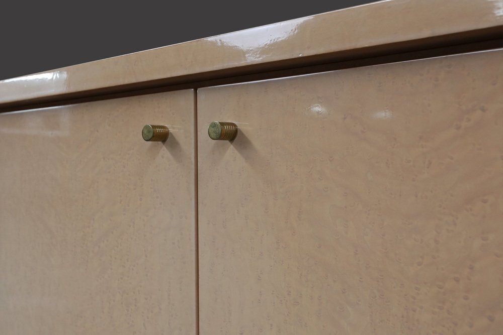 Ivory Lacquer Sideboard In Burl Wood By Jean Claude Dresse, 1970s photo Furniture