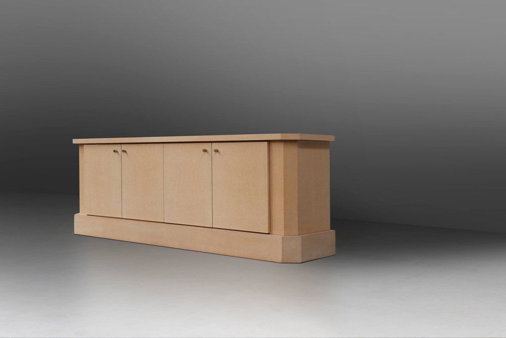 Ivory Lacquer Sideboard In Burl Wood By Jean Claude Dresse, 1970s photo vinterior