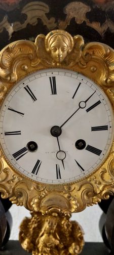 Important Napoleon III Clock With Temple Inlaid Gilded Bronze 19th Century photo for sale