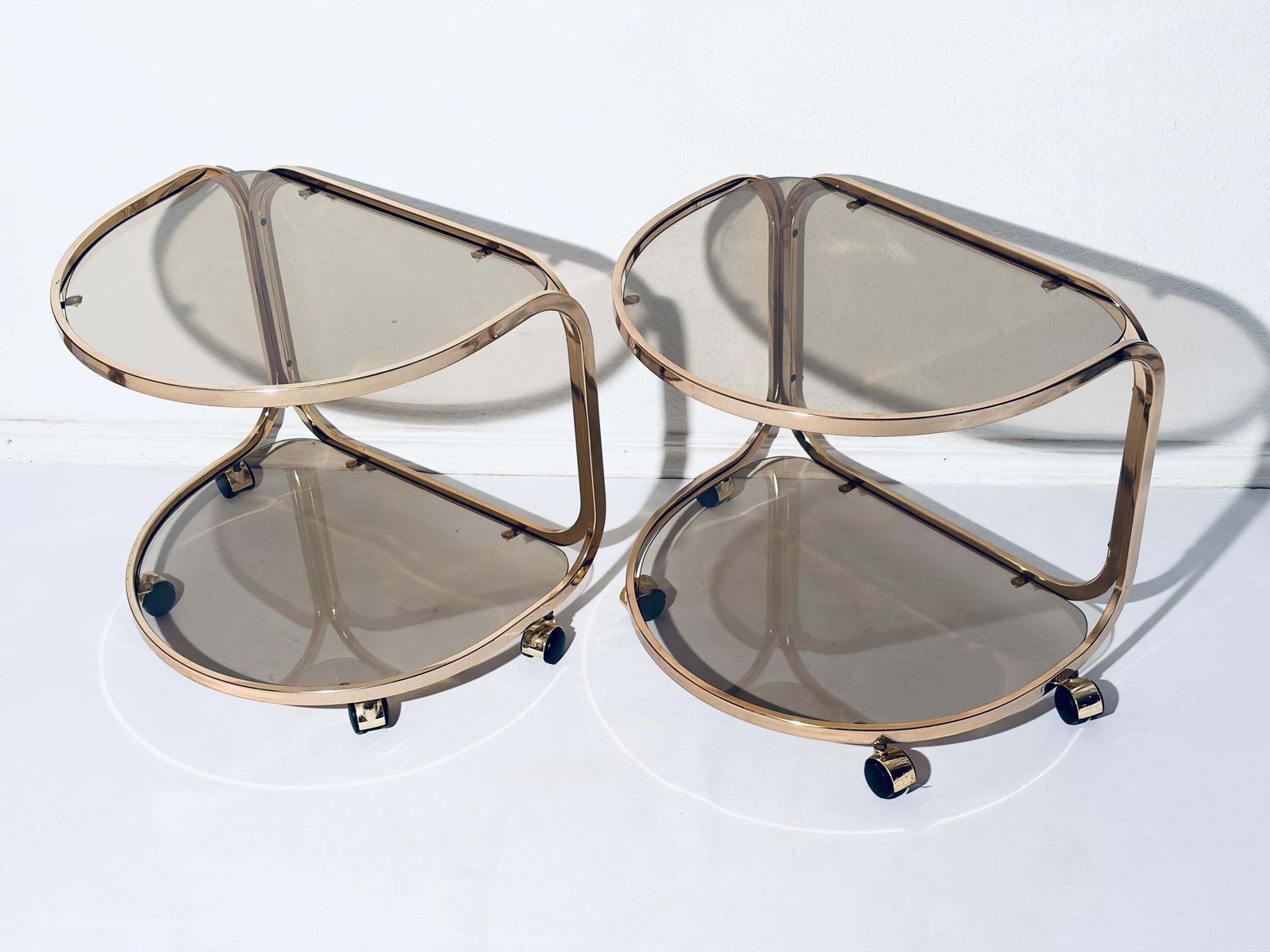 Furniture Pair Of Vintage Gold Coffee Tables / French Hollywood Regency Side Tables / 1960s Decor photo
