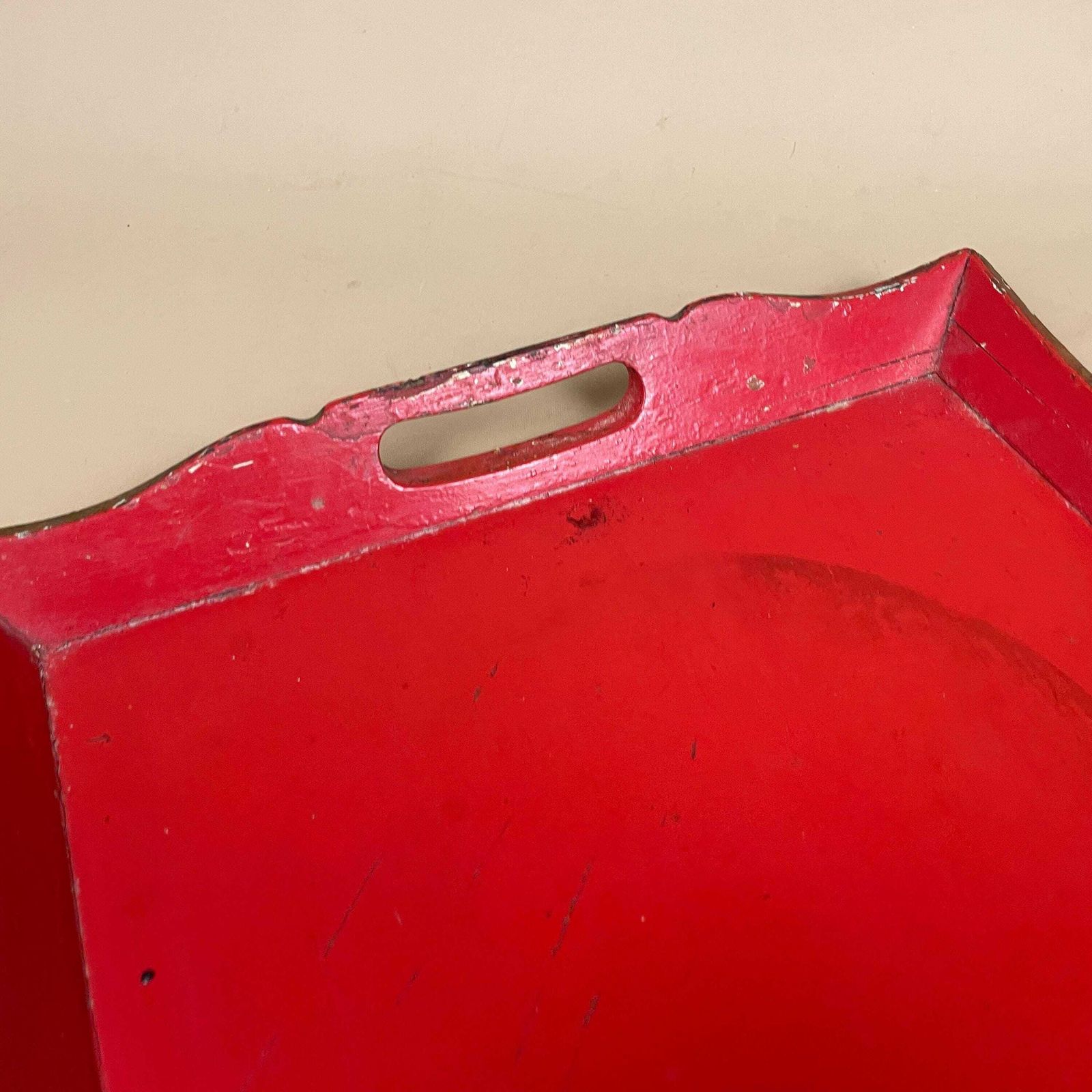 Vintage Red Lacquer Wooden Tray Leather Base Classic Car Manufactures Novelty Mid Century Serving Table Tray Decorative photo 65.0