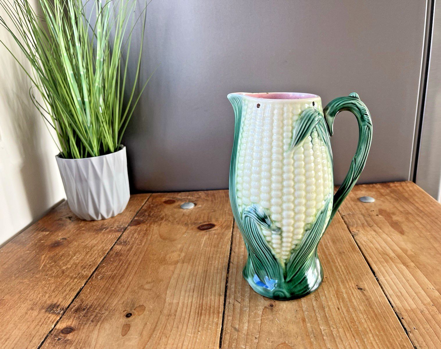 Home Decor Antique English Majolica Corn On The Cob Sweetcorn Jug Pitcher No Pewter Lid photo