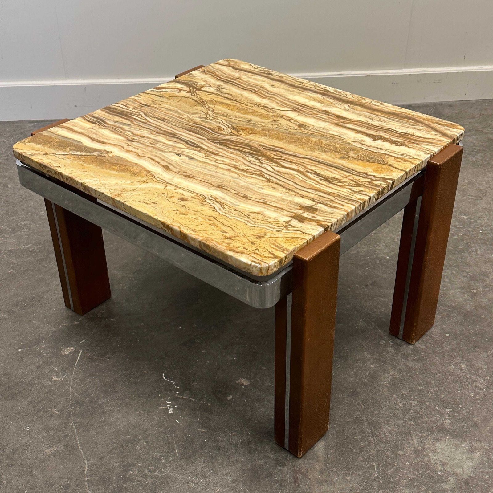 Italian 1970s Coffee Table In Breccia Sarda Marble & Steel Legs – Caramel Tones