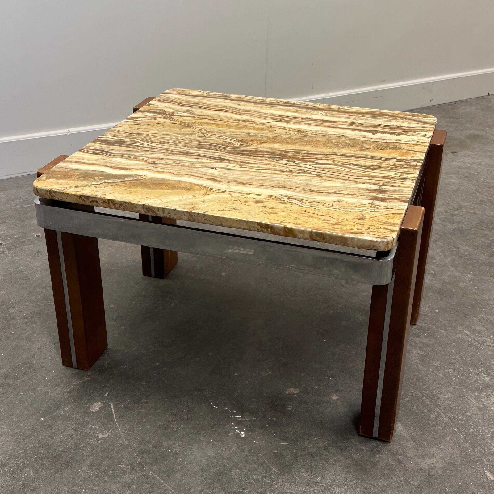 Italian 1970s Coffee Table In Breccia Sarda Marble & Steel Legs – Caramel Tones photo Furniture