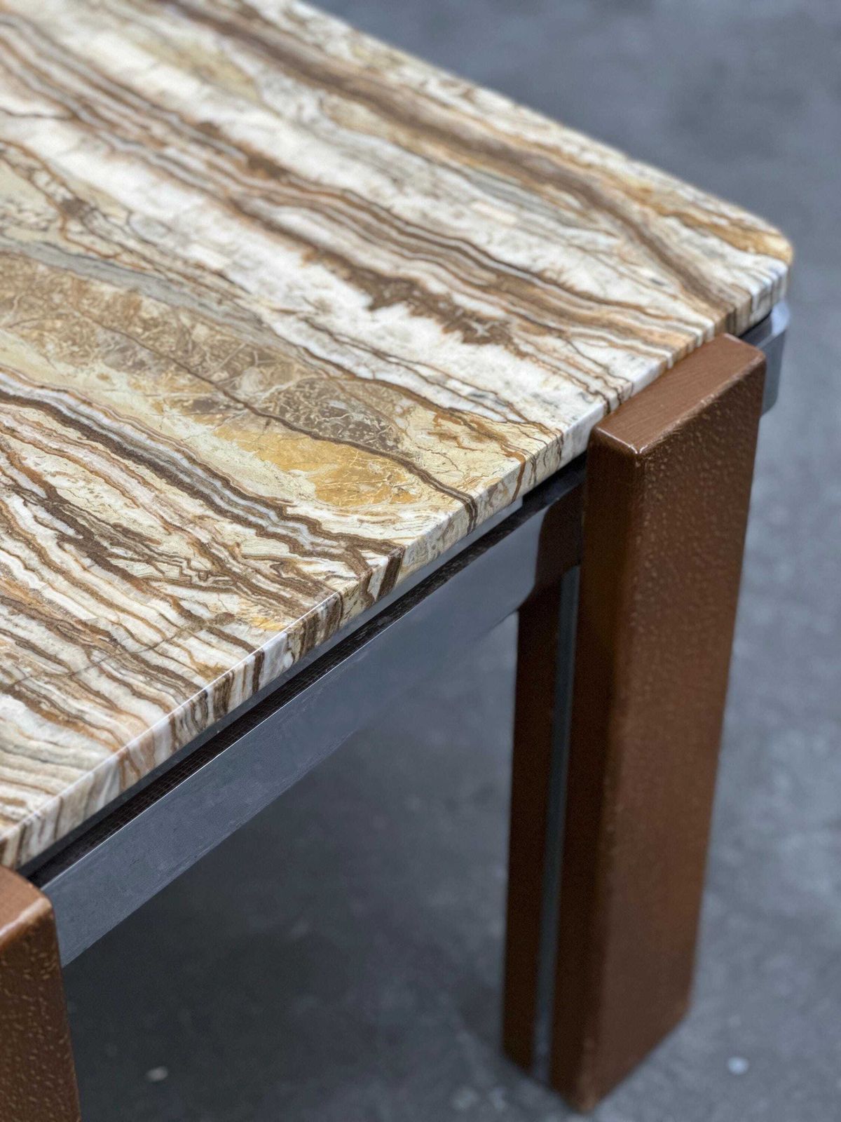 Italian 1970s Coffee Table In Breccia Sarda Marble & Steel Legs – Caramel Tones photo buy