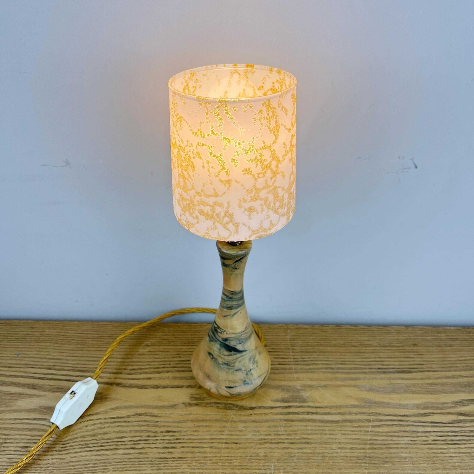 Art Deco Wood & Resin Lamp With Glass Shade. photo vintage