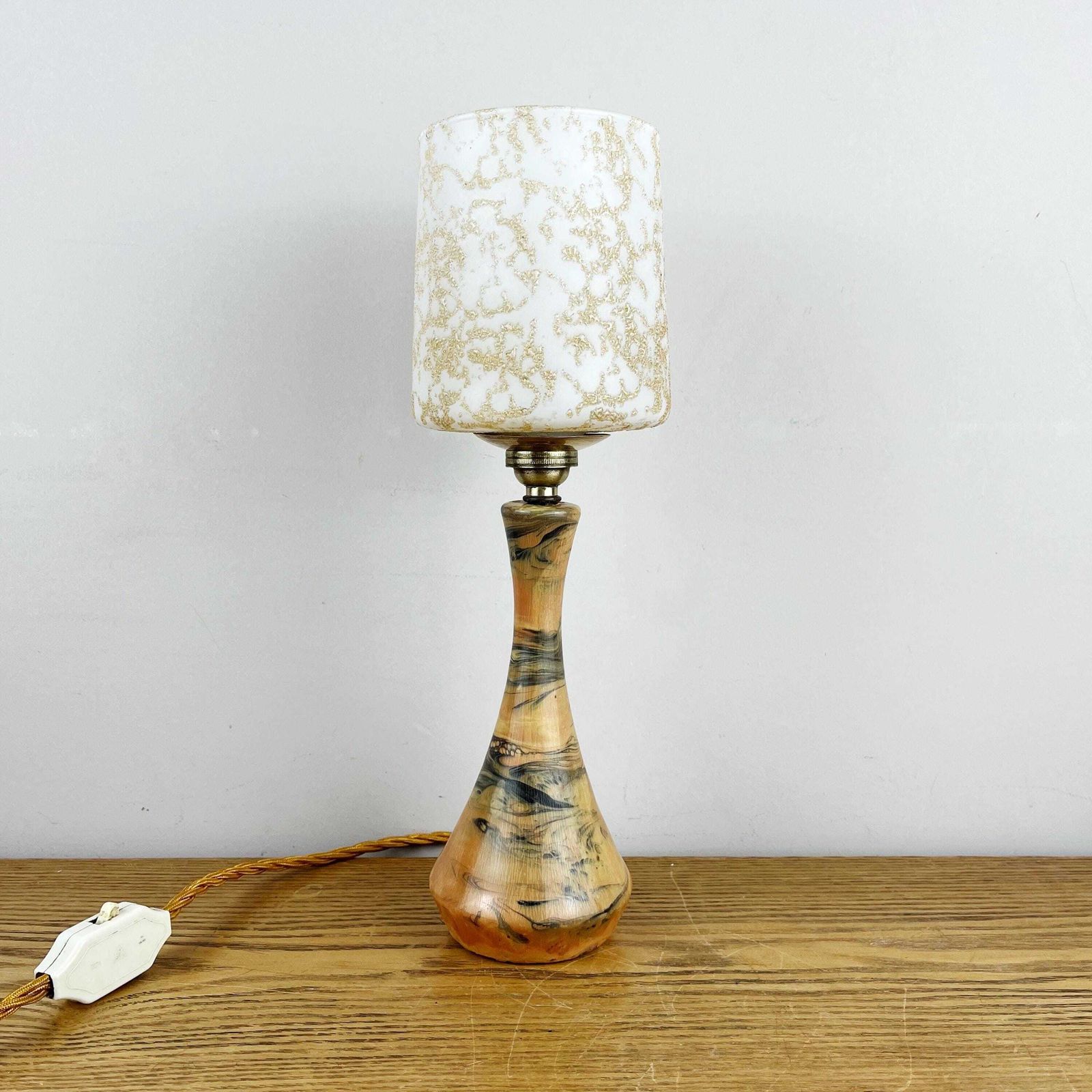 photo for sale Art Deco Wood & Resin Lamp With Glass Shade.