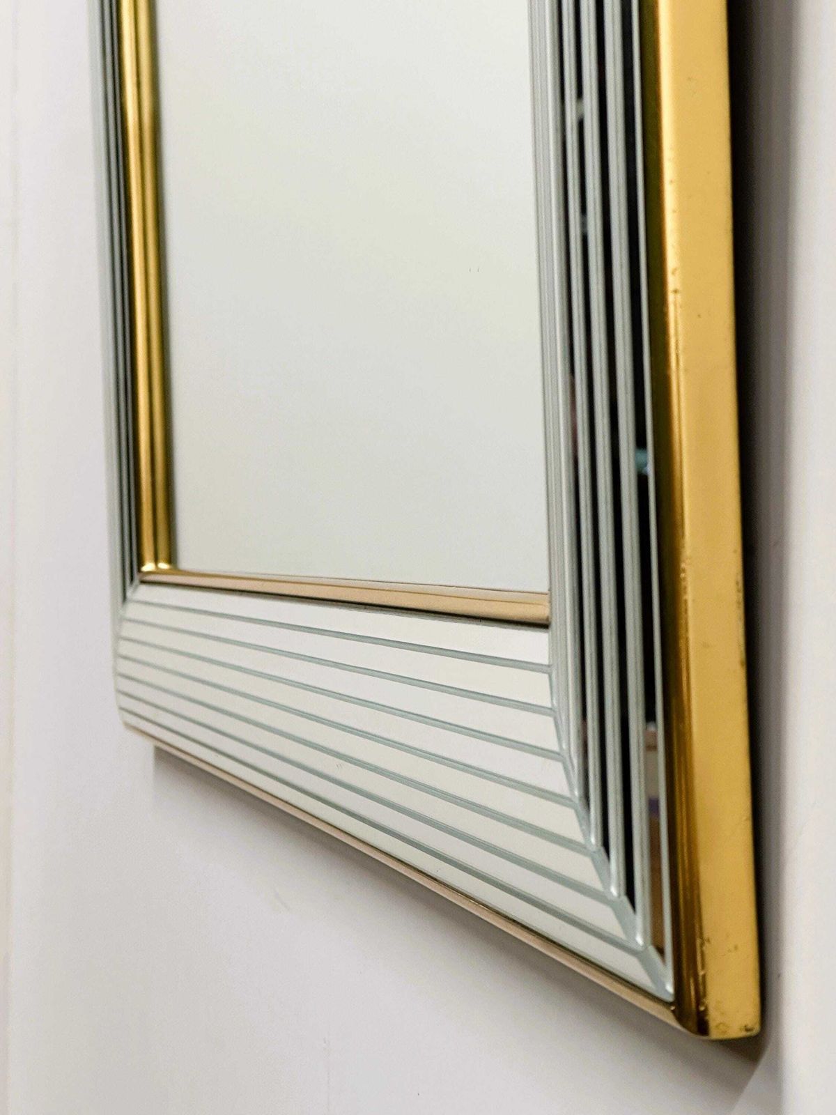Deknudt 1980s “Disco” Mirror With Layered Bevelled Frame & Gilttrim photo furniture