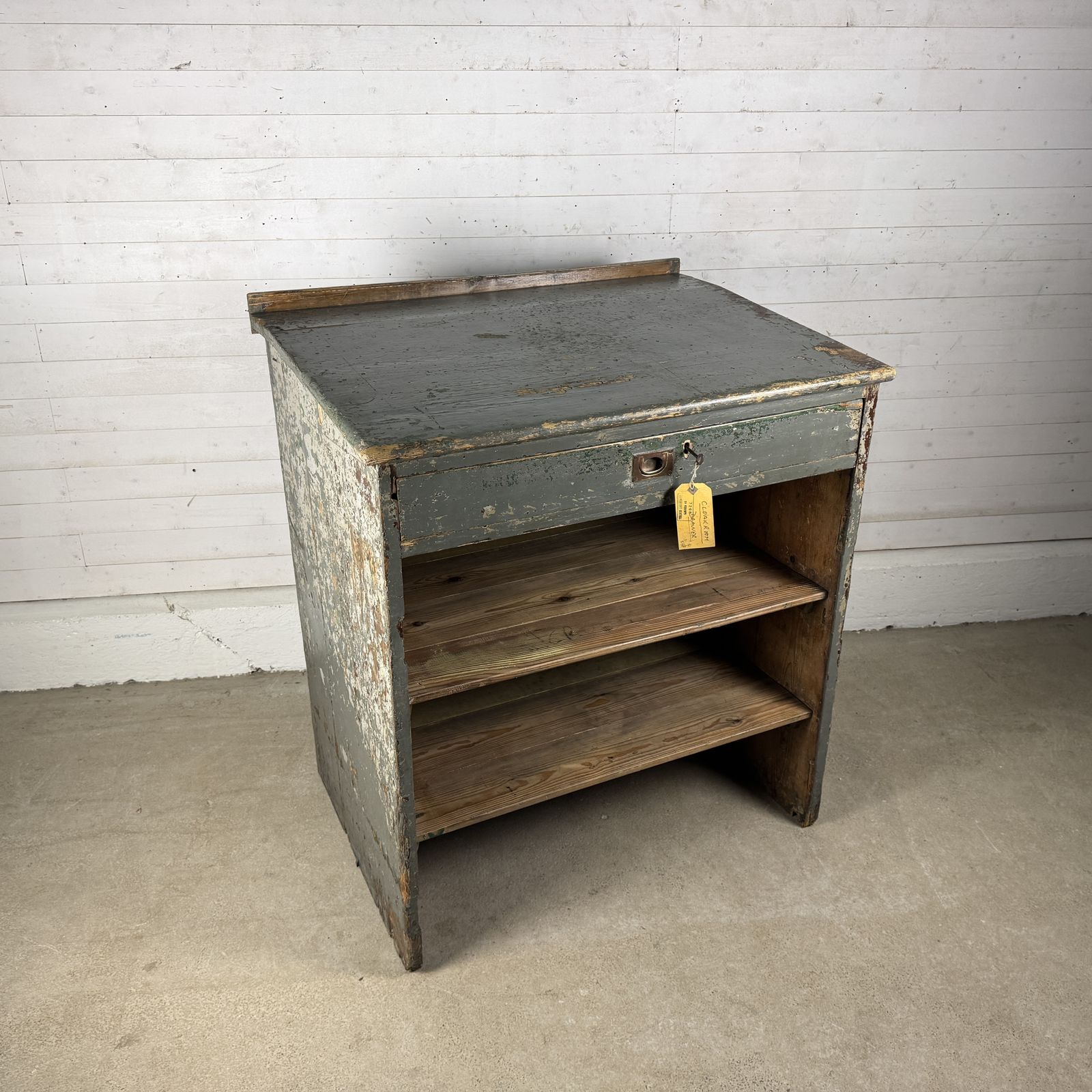 Antique Railway Station Ticket Office Sloped Top Counter Unit With Drawer photo 495.0