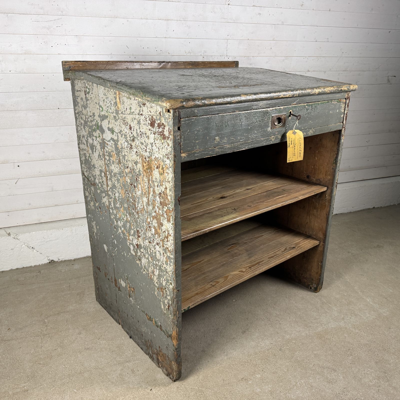Antique Railway Station Ticket Office Sloped Top Counter Unit With Drawer photo vinterior