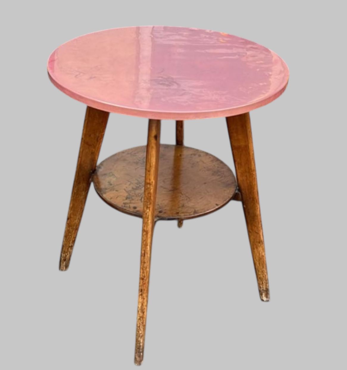 Rare Mid Century Tripod Table With Pink Patinated Copper Top, C.1950s