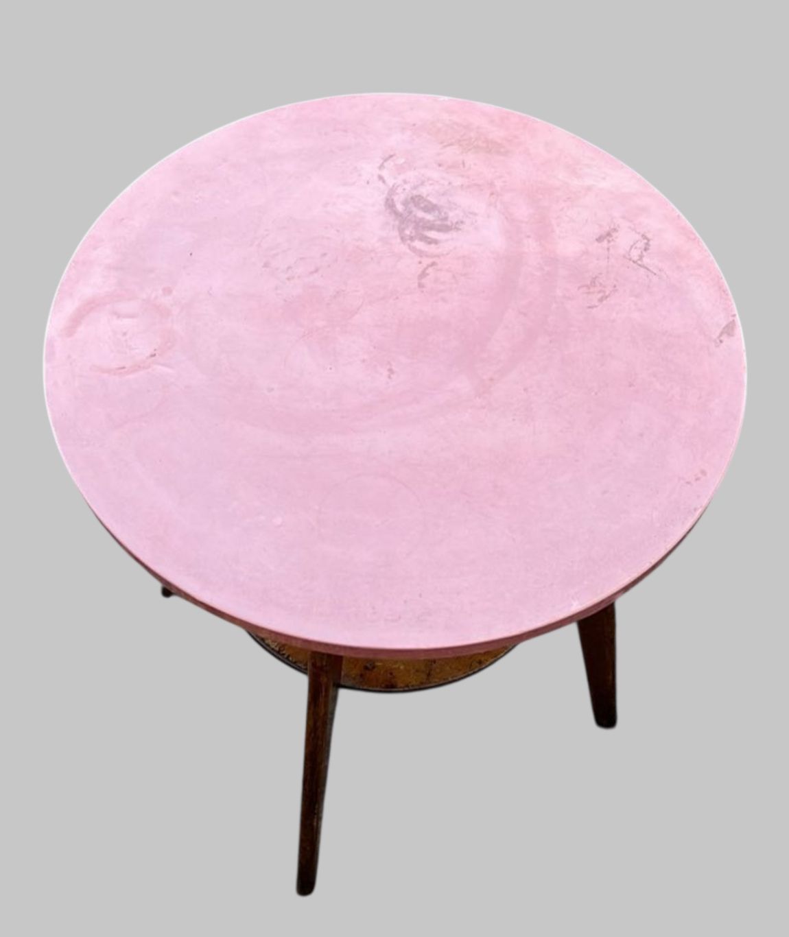 Rare Mid Century Tripod Table With Pink Patinated Copper Top, C.1950s photo for sale