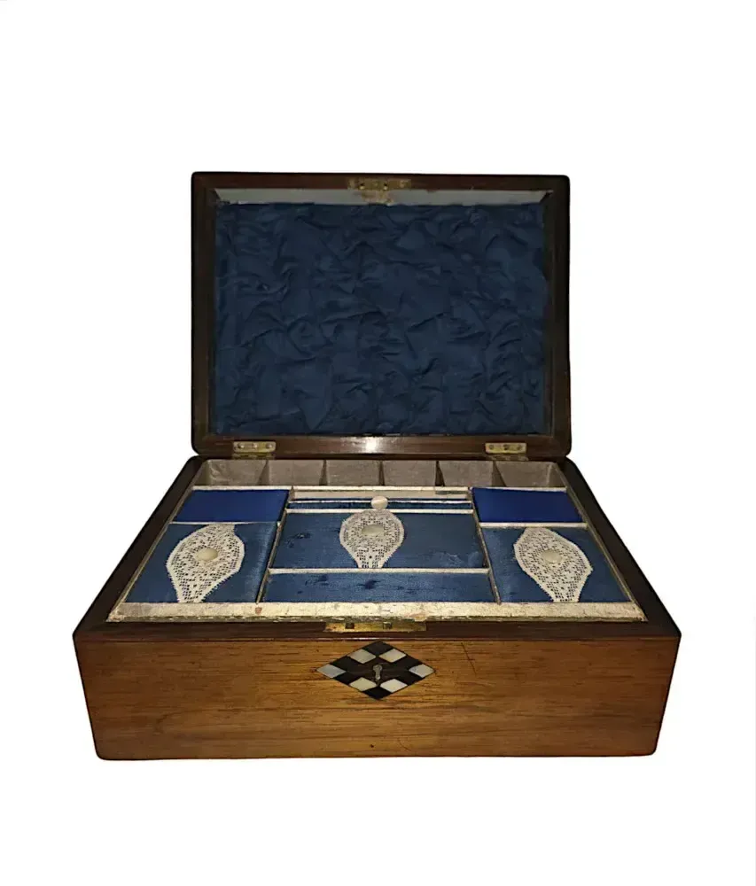 A Fabulous 19th Century Mother Of Pearl Inlaid Jewellery Box Or Work Box photo furniture