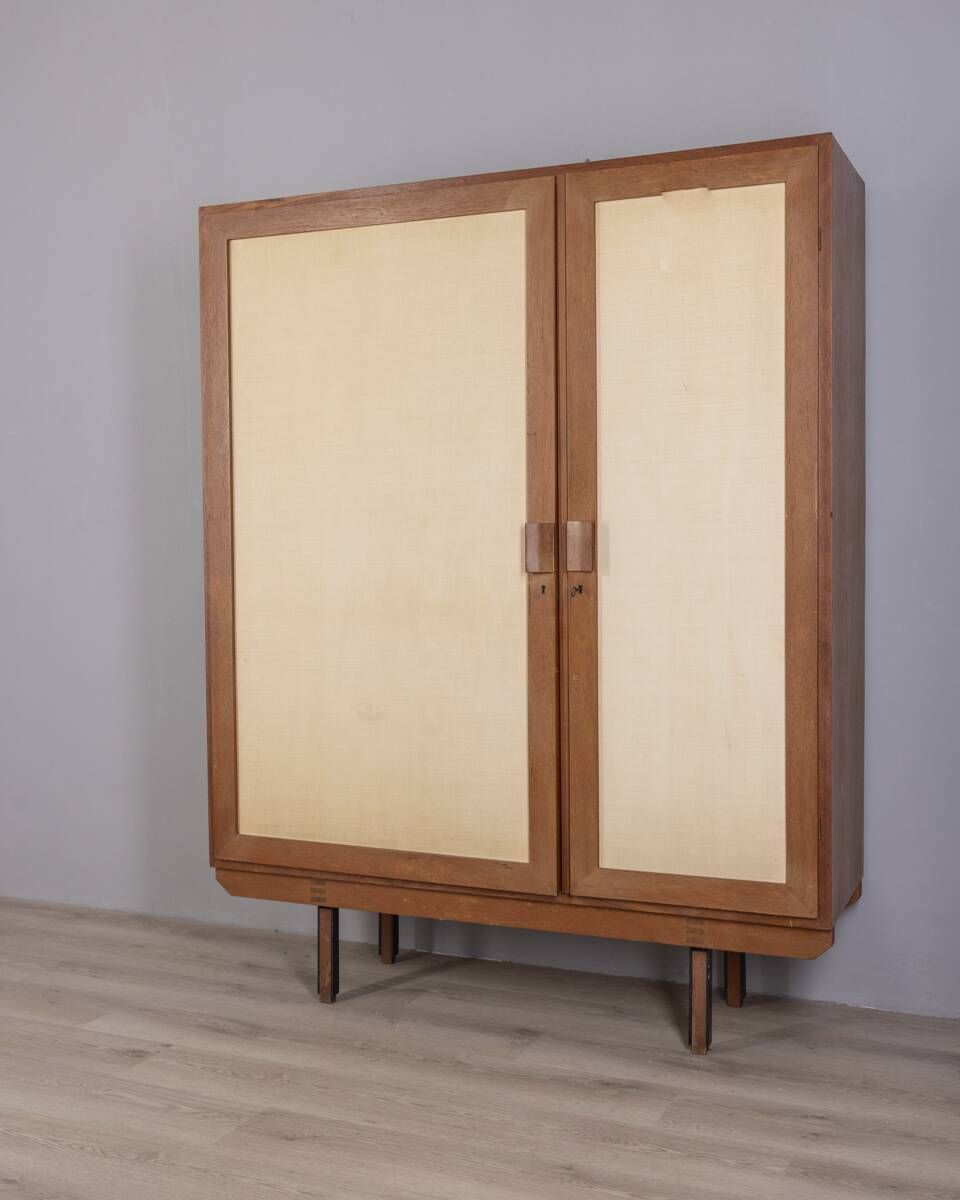 photo vinterior 1960s Two Door Wooden Cabinet With Fabric Italian