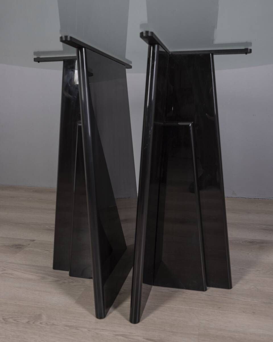 Vintage 1980s Round Table In Black Wood And Glass, photo for sale