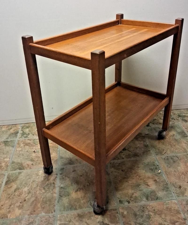 Vintage Teak Trolley Bar Drinks Cart On Casters 1960s photo for sale