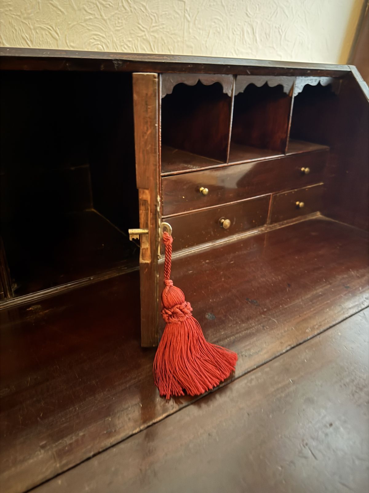 Beautiful Antique Wooden Bureau – Classic Drop Front Writing Desk photo vinterior