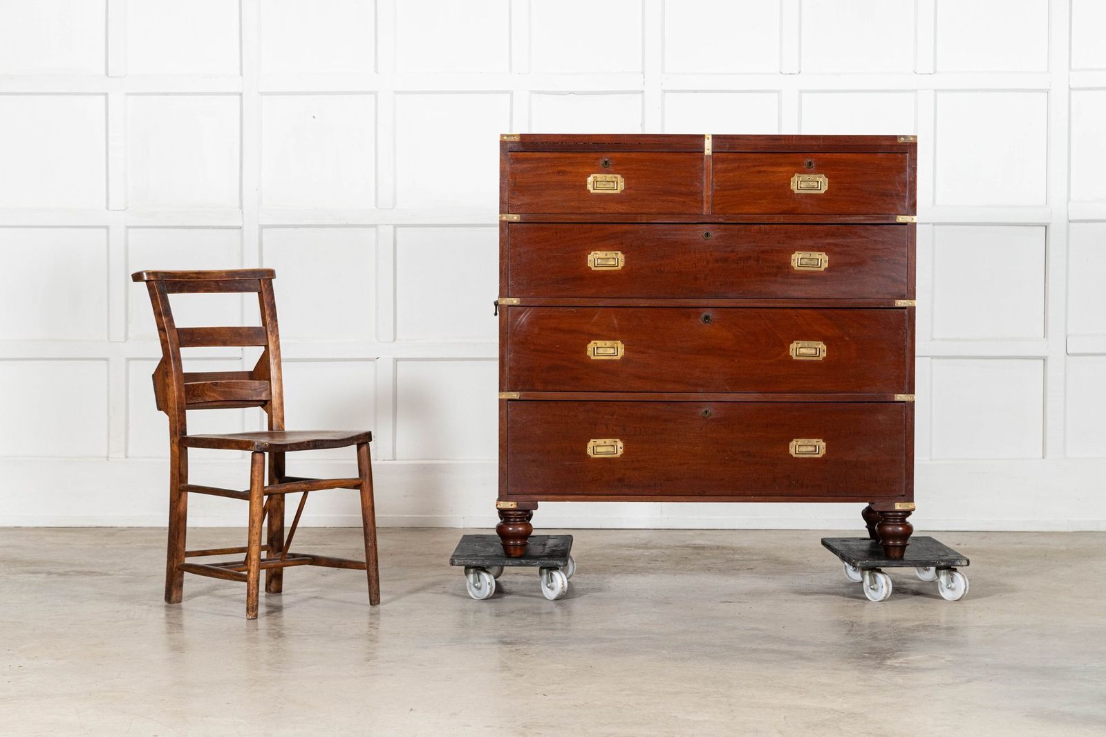 English 19thc Mahogany Campaign Chest Drawers photo for sale