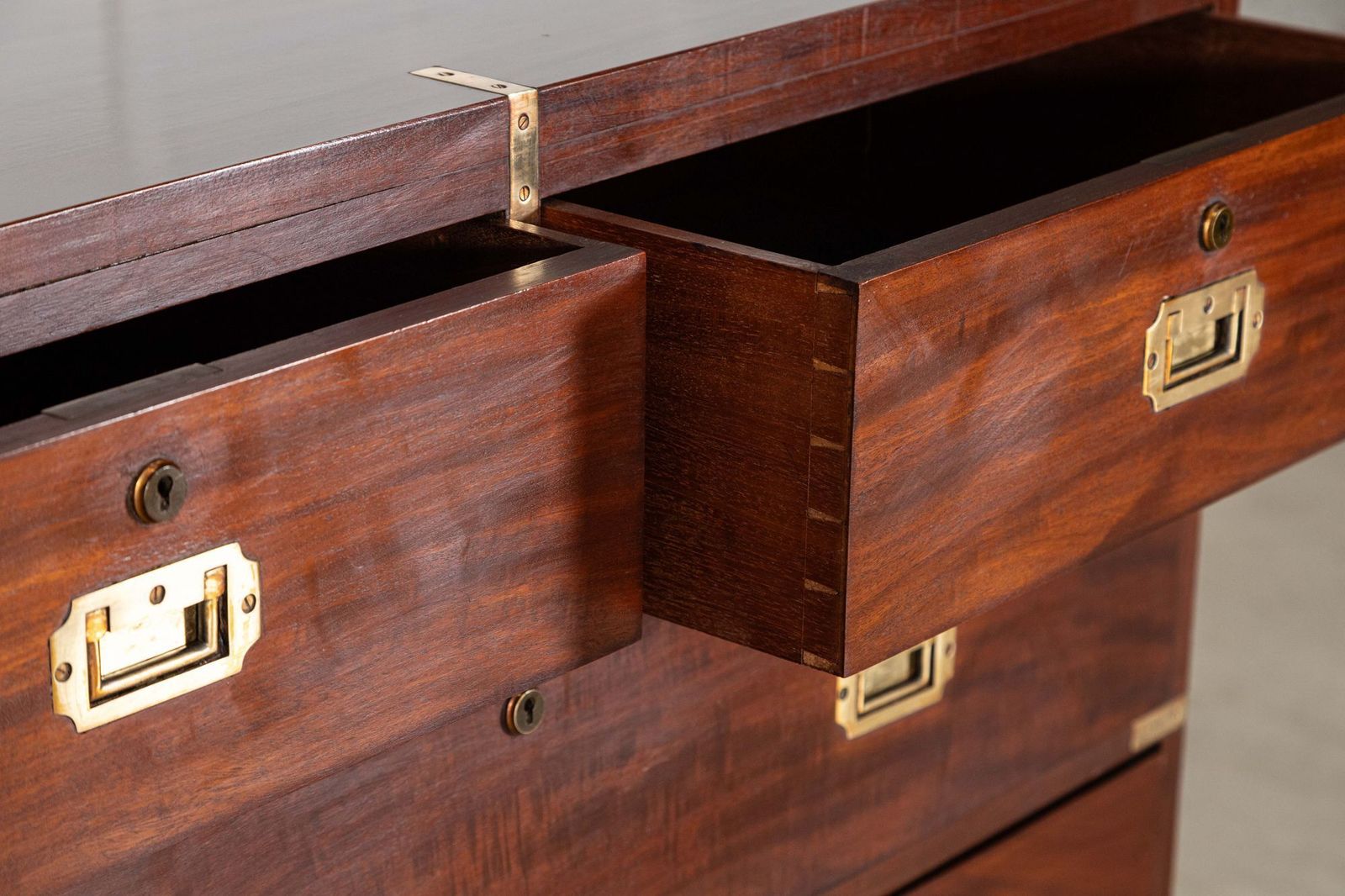 English 19thc Mahogany Campaign Chest Drawers photo vinterior