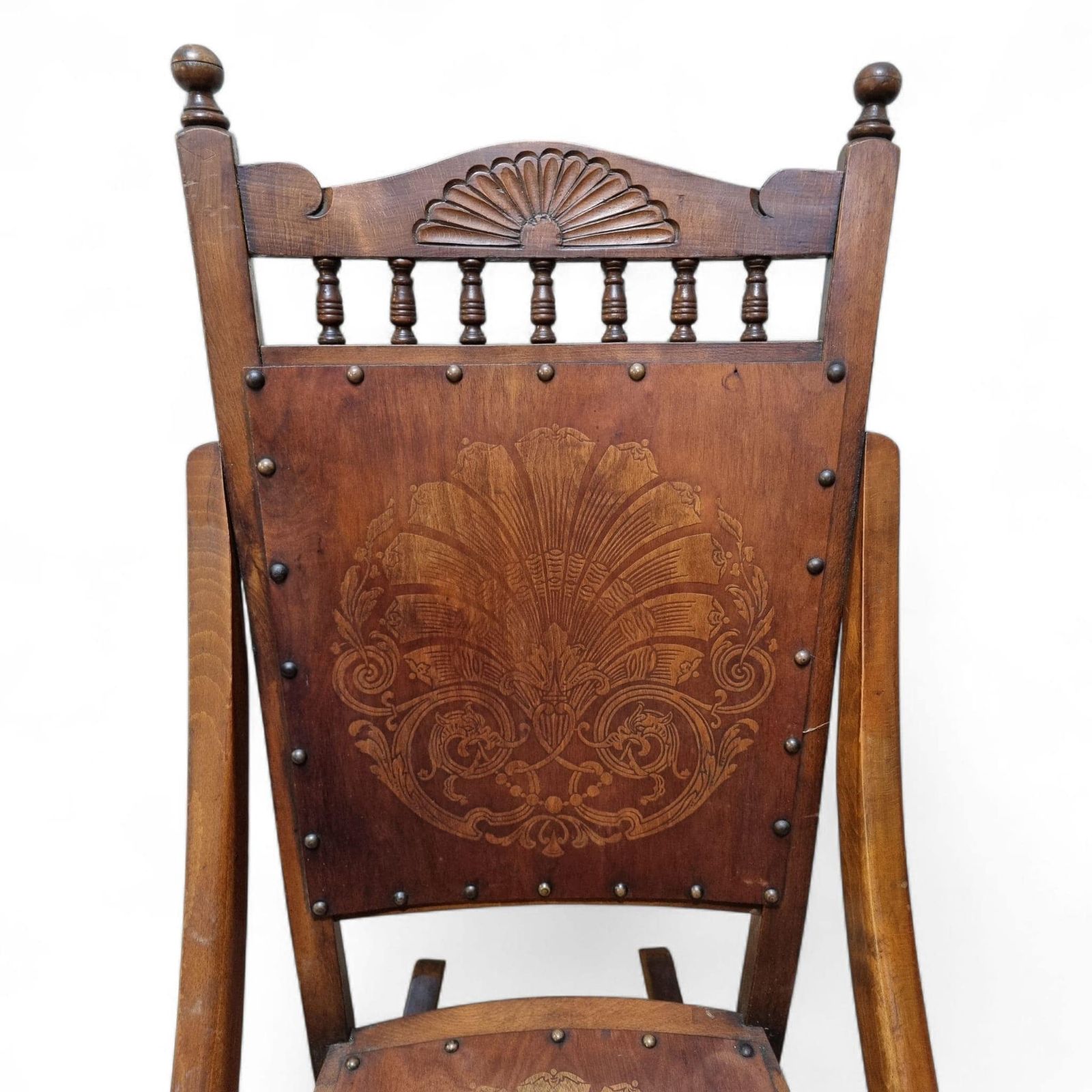 Antique Edwardian Century Beech Floral Occasional Rocking Chair photo for sale