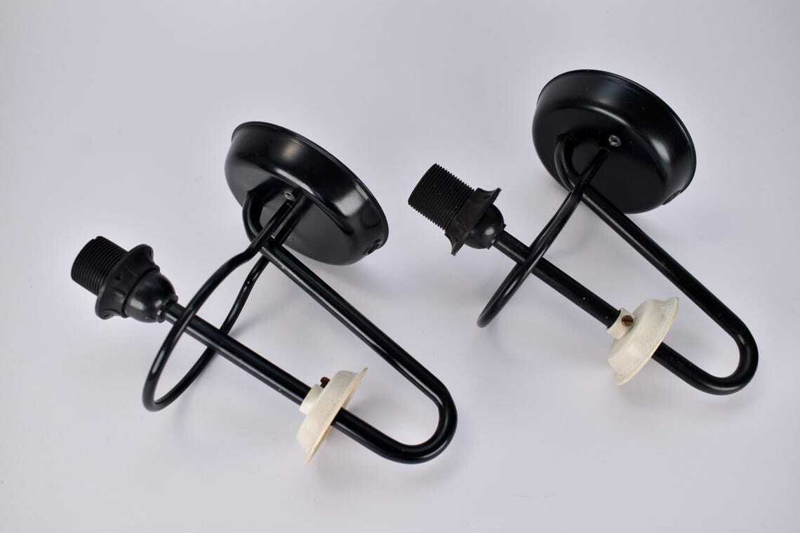 Modernist Glass Wall Sconces C 1556 By Raak, 1950s | Mid Century Modern Minimalist Lamps Lights Black White Set Pair Vintage Retro Midmod photo buy