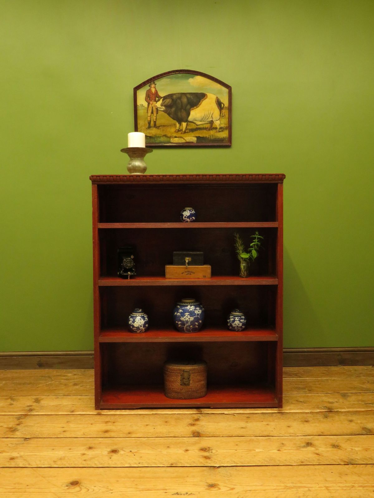 Furniture Rustic Red Pine Shelf Unit, 1900s photo
