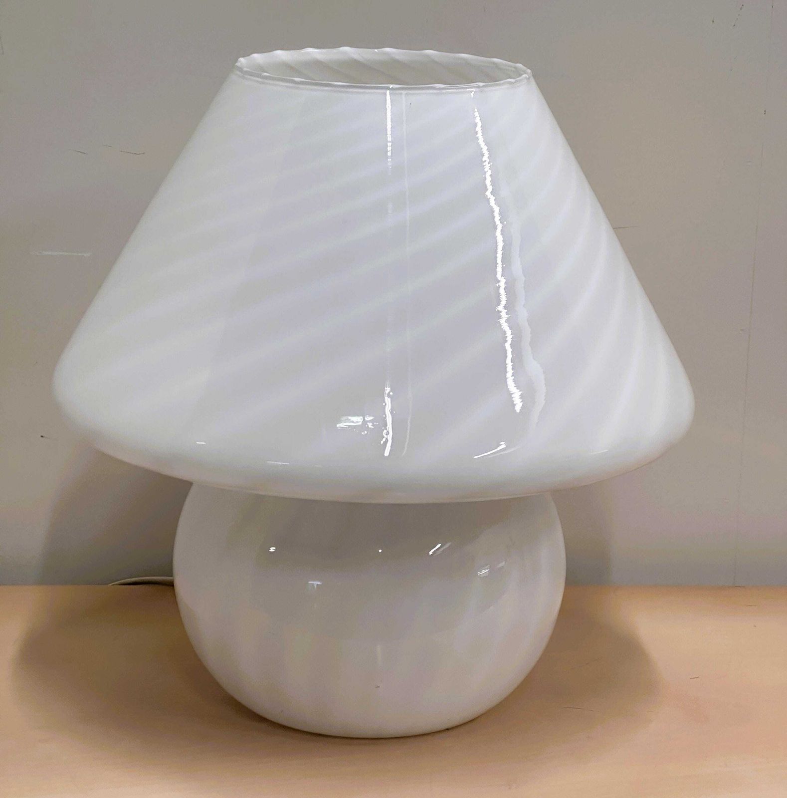 photo for sale Vintage White Swirl Glass Mushroom Lamp – Italian Style Opaline Table Lamp. 1970s. Italy