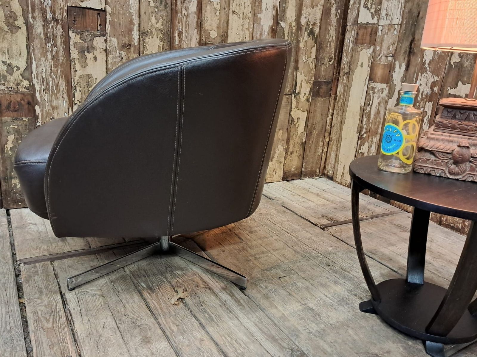 1970s Leather Tub Swivel Chair photo furniture