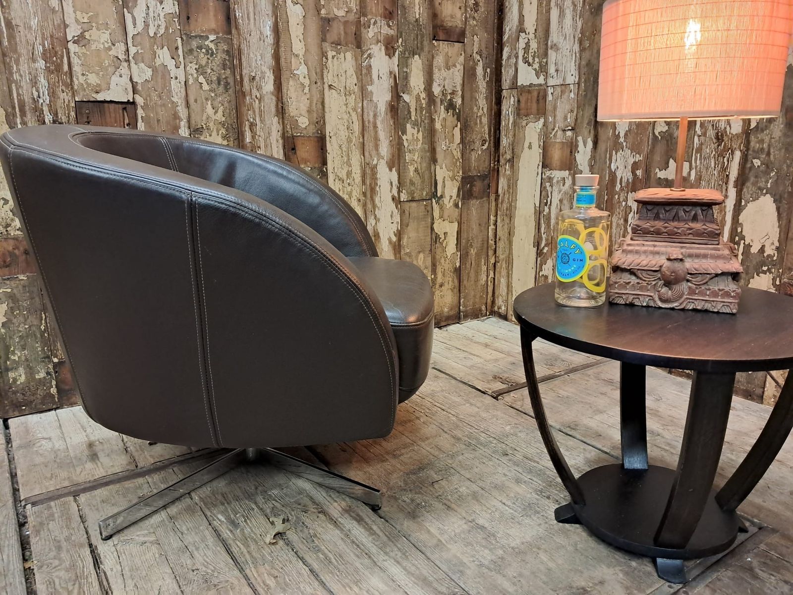 1970s Leather Tub Swivel Chair photo for sale
