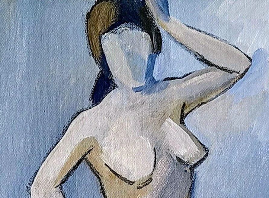Original Vintage Swedish Mid Century Portrait  Blue Nude photo Art