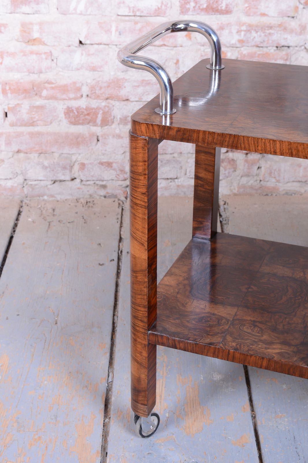 Restored Art Deco Serving Trolley, Walnut, Repolished, Czech, 1920s photo 1700.0