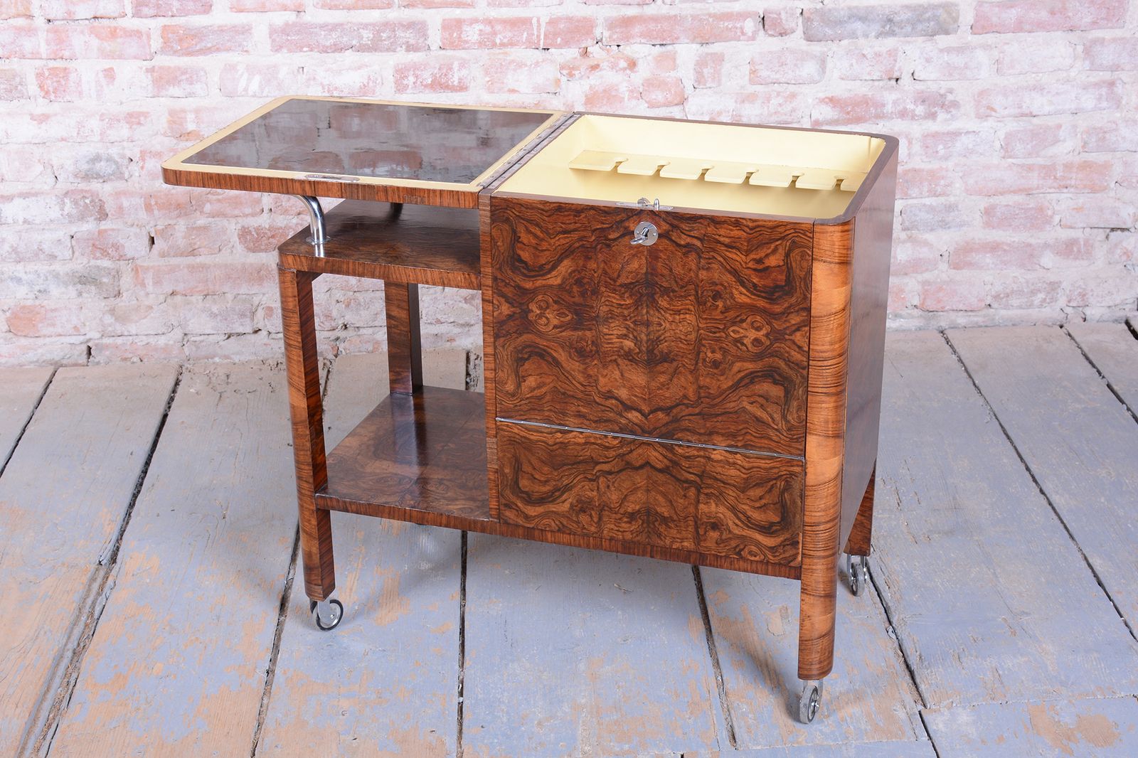 Restored Art Deco Serving Trolley, Walnut, Repolished, Czech, 1920s photo buy