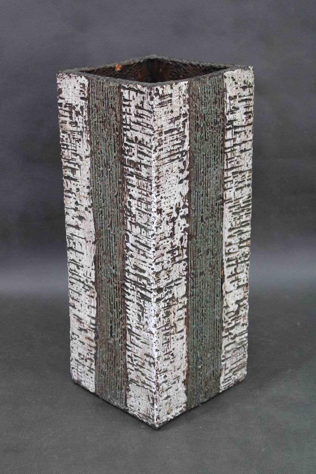1970s European Brutalist Ceramic Vase – Tall Textured Mid Century Modern Form photo furniture