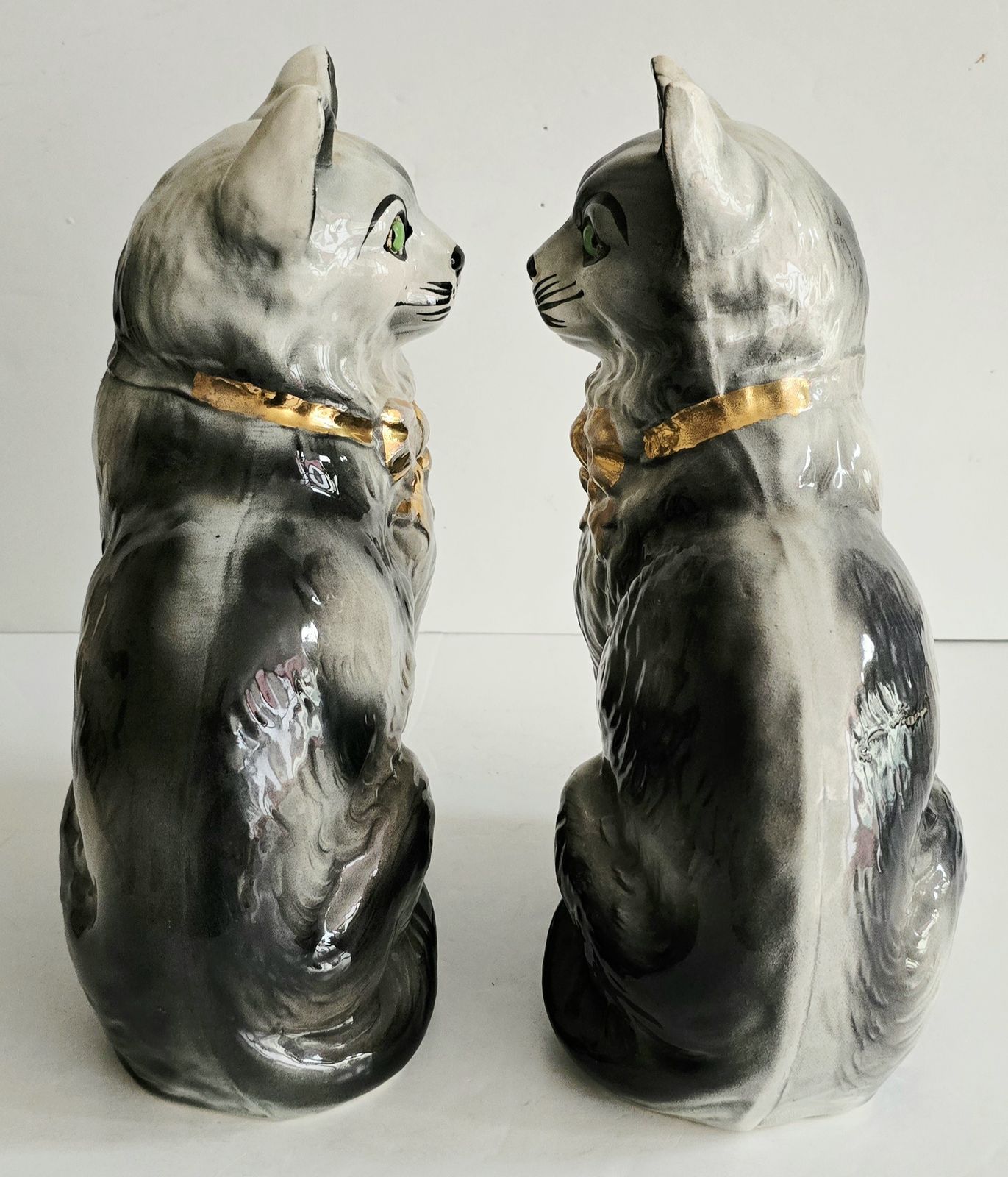 A Pair Of Antique Bo'ness Scottish Ceramic Mantle Cats. photo 495.0