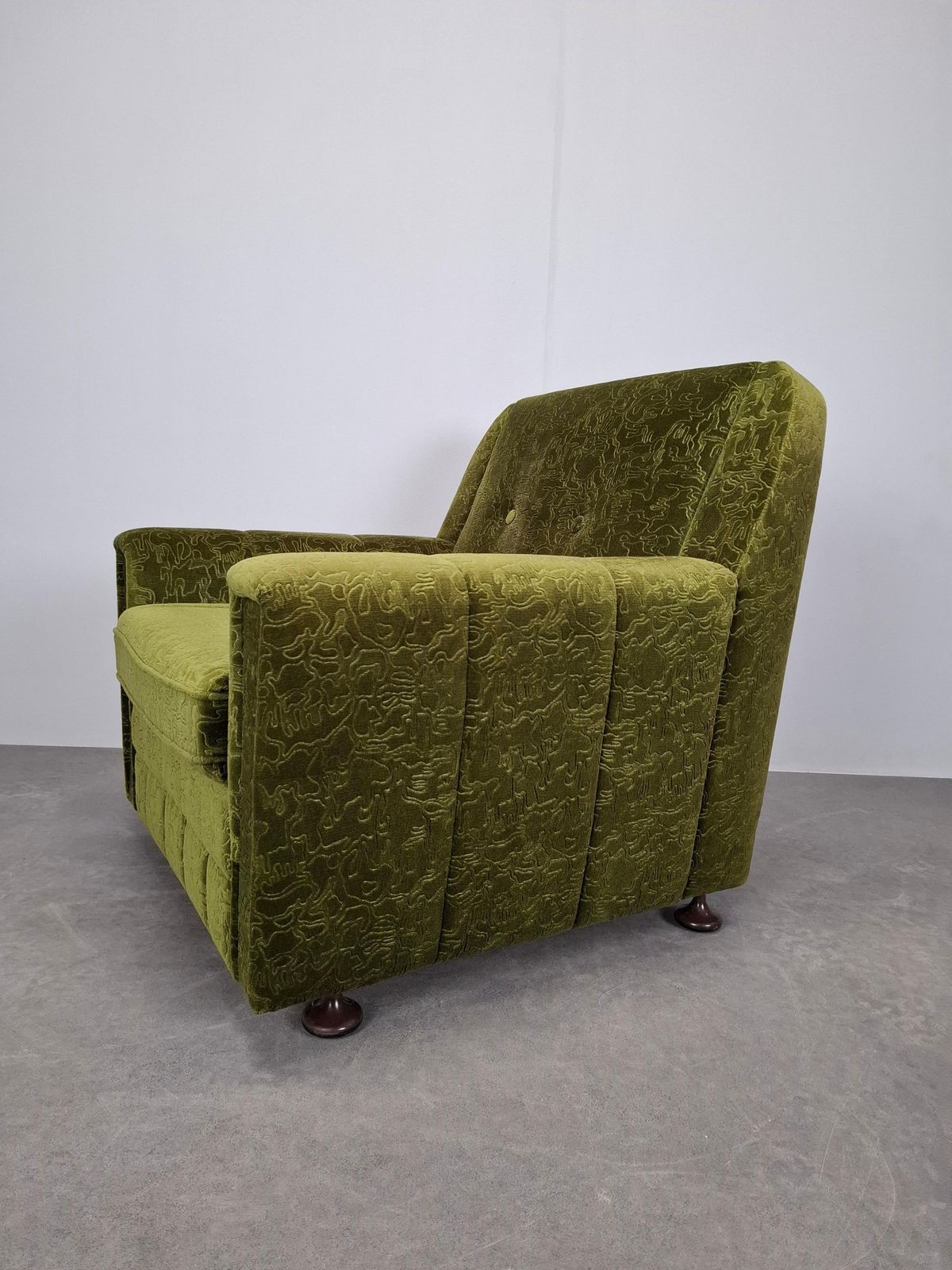photo for sale Mid Century Czechoslovak Green Plush Armchair, 1970s