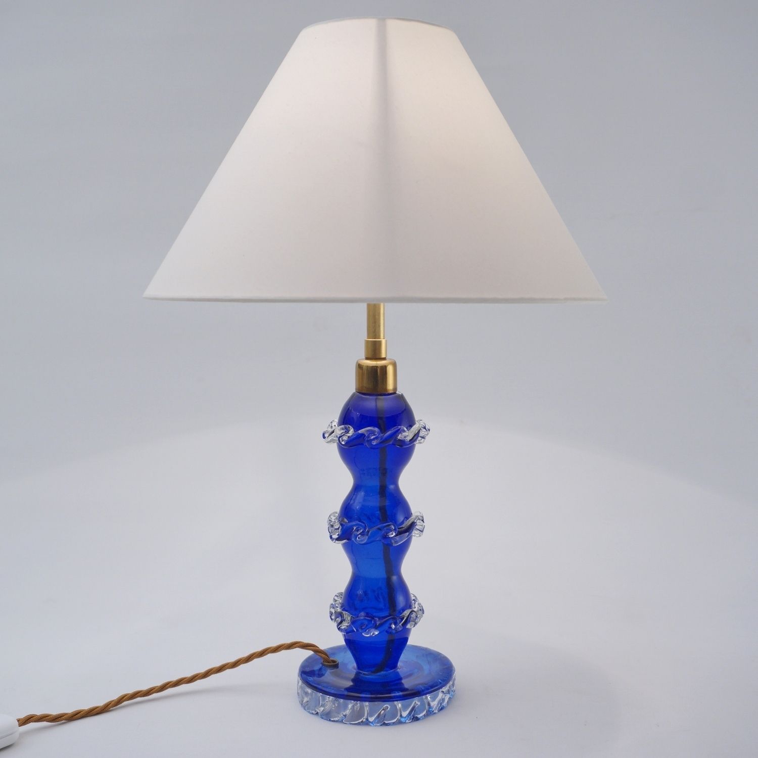 Antique Murano Glass Table Lamp, Handblown In Cobalt Blue Crystal, Barovier & Toso, 1920`s Ca, Italian   Rewired photo vinterior